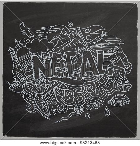 Nepal country hand lettering and doodles elements