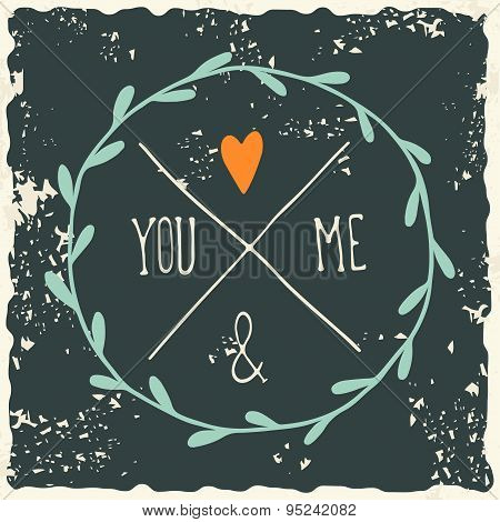 Valentine's day design elements with grunge textured background
