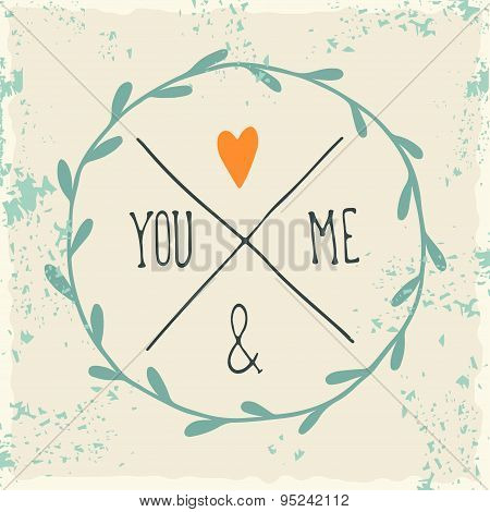 Valentine's day design elements with grunge textured background