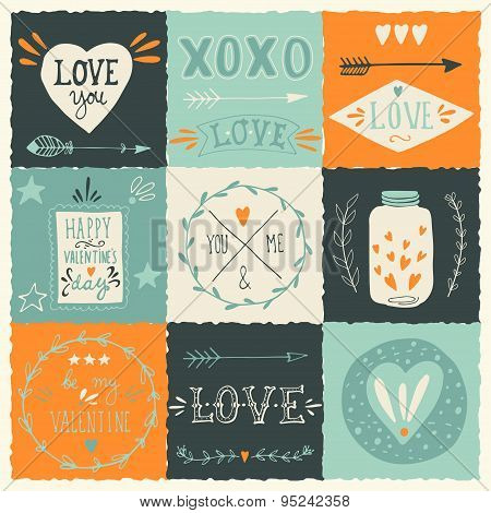 Set of Valentine's day and wedding design elements
