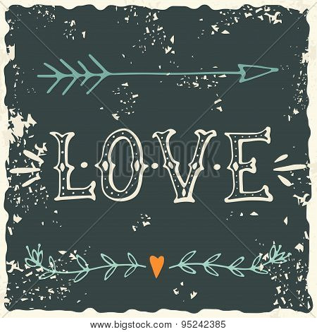 Valentine's day design elements with grunge textured background