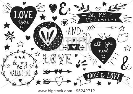 Set of Valentine's day and wedding design elements