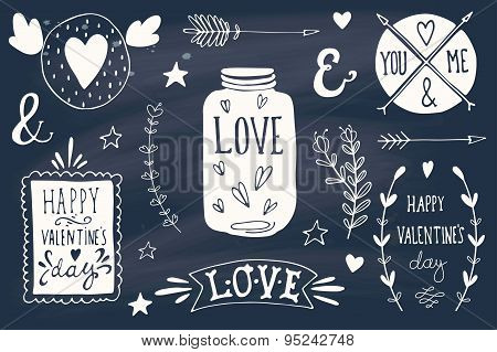 Valentine's Day Design Elements On Blackboard