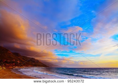 Poglina Beach Under A Colorful Sky At Sunset