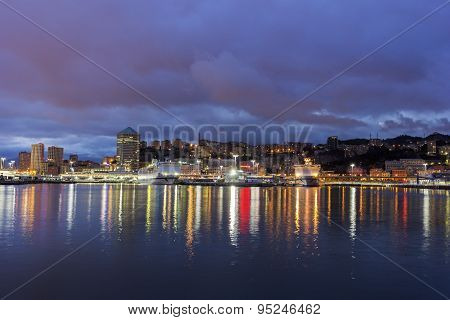 Genoa In Italy By Night