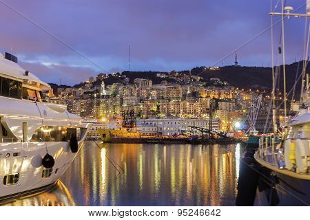 Genoa In Italy By Night
