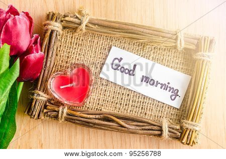 Good Morning Wording Writing And Red Tulip