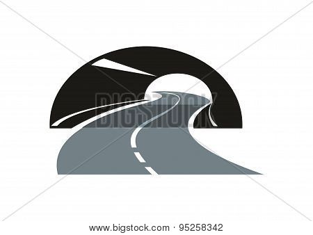 Road icon winding through a tunnel
