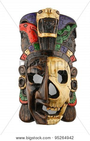 Mexican Mayan Aztec Ceramic Painted Mask Isolated On White