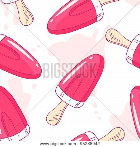 Hand drawn fruity ice cream seamless pattern