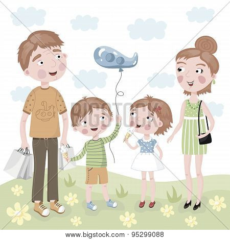 Family Shopping in vector cartoon style.