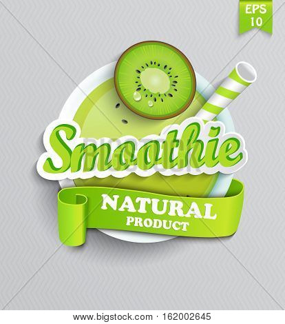 Sticer of smoothie with ribbon, vector illustration.
