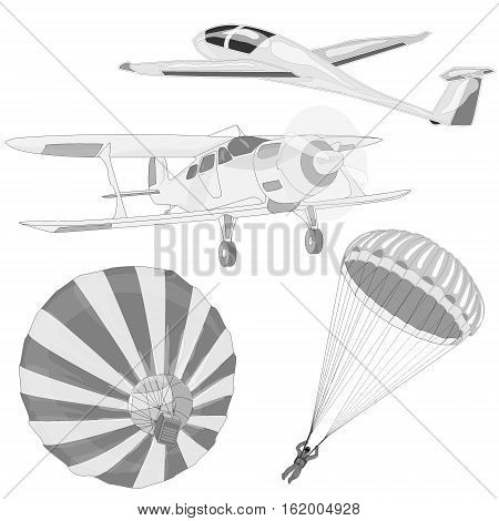 air transportation items set image isolated on white.