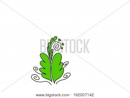 Ornate green bush with curls on a white background.