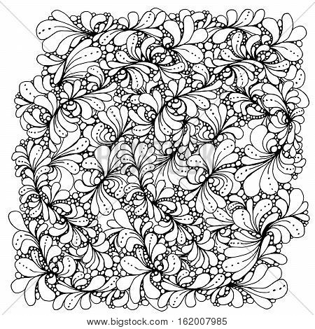 Pattern with black and white stylized curls and waves for fabric textile design, pillow or wrapping. Vector illustration