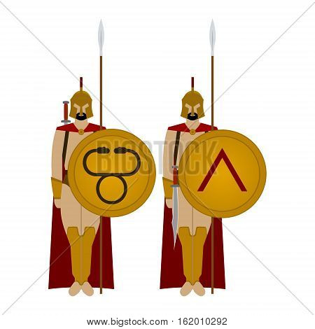 Soldiers of Sparta with the weapon. The illustration on a white background.
