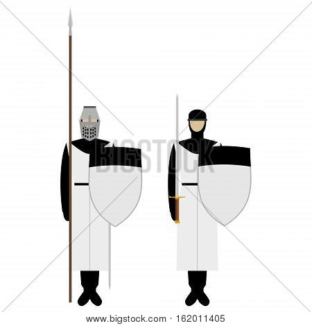 Medieval knights weapons uniforms and jousting signs and symbols. The illustration on a white background.