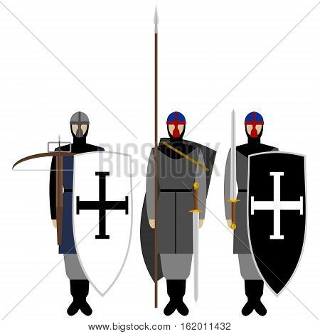 Medieval knights weapons uniforms and jousting signs and symbols. The illustration on a white background.