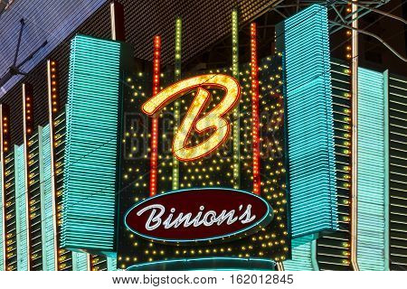 Las Vegas - Circa December 2016: Binion's Gambling Hall and Hotel Neon Signage. Binion's is a casino on Fremont Street I