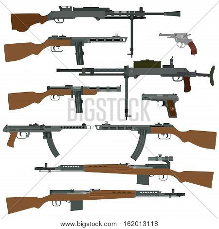Small arms of the armed forces of the USSR during the Second World War. The illustration on a white background.