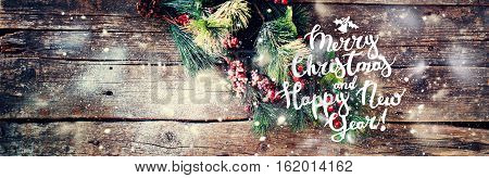 Text Christmas Vintage Background Fir Tree Berries