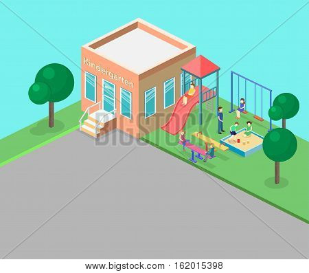 Isometric Flat 3D Concept Web Vector Kids Playground Set.