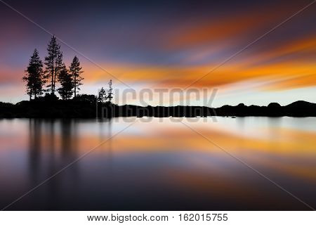 Lake Tahoe Sunset at Sand Harbor Beach. Long exposure with smooth water
