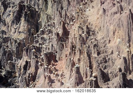 Formations Made By Rainwater On Sandy Rocks. The Rainwater Hits The Stone's Edge Forming These Point