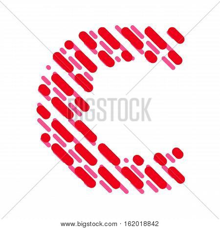 Striped latin alphabet. Letter C from lines hatching dotted decorative font