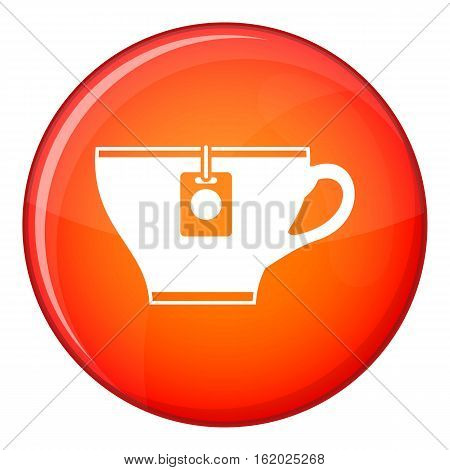 Cup with teabag icon in red circle isolated on white background vector illustration