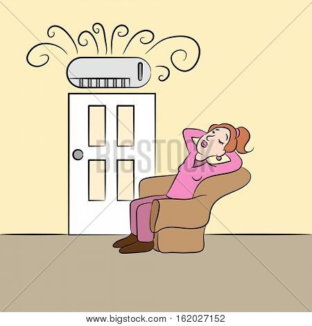 An image of a girl cooling off while using a ductless air conditioning unit.