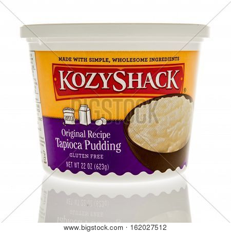 Winneconne WI - 13 December 2016: Container of Kozy Shack tapioca pudding on an isolated background.