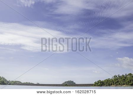 Beautiful cloud and blue sky at chiewlarn dam or ratchaprapa dam Suratthani Thailand.