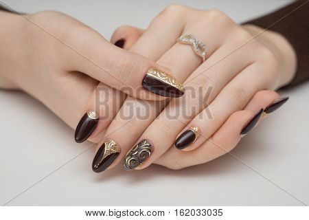 Very beautiful black nails close up  hand