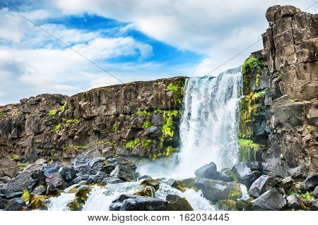 Oxararfoss Waterfall In Thingvellir National Park, Iceland
