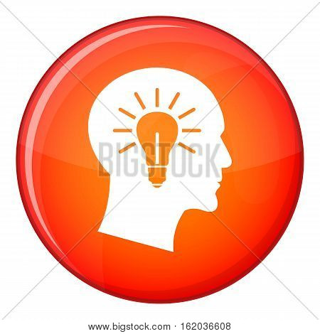 Light bulb inside head icon in red circle isolated on white background vector illustration
