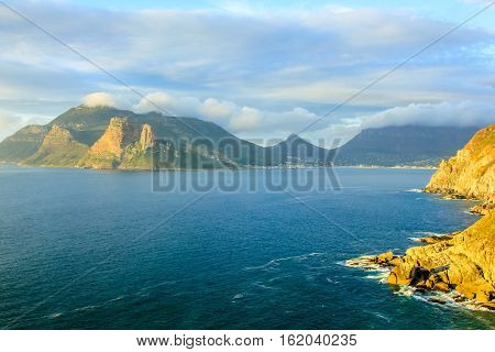 Lookout Point at sunset in Hout Bay from the famous and scenic Chapman's Peak Drive, Cape Town, South Africa, one of the most beautiful streets in the world.