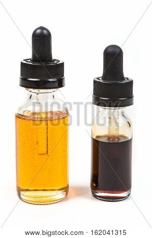 Fresh And Expired Discolored Vape Juice Isolated On White Background
