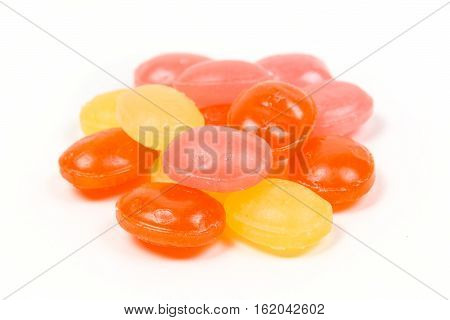 Fruity Cold Lozenges Isolated On White Background