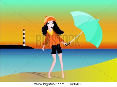 Glamour Girl wandelen op het strand In de avond