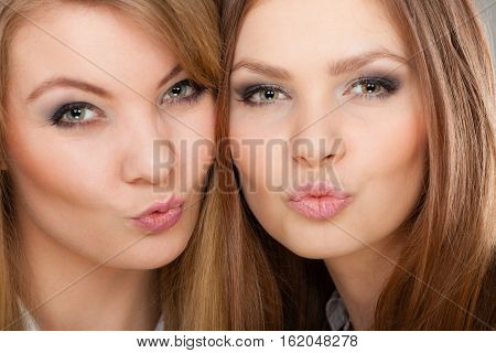 Two Beautiful Women, Blonde And Brunette Having Fun