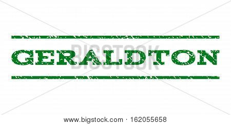 Geraldton watermark stamp. Text tag between horizontal parallel lines with grunge design style. Rubber seal stamp with dirty texture. Vector green color ink imprint on a white background.