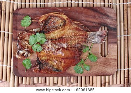 Ready Served Deep Fried Fish ,nile Tiapia, On Butcher Served.