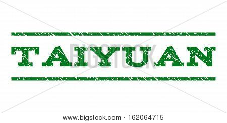Taiyuan watermark stamp. Text tag between horizontal parallel lines with grunge design style. Rubber seal stamp with dirty texture. Vector green color ink imprint on a white background.
