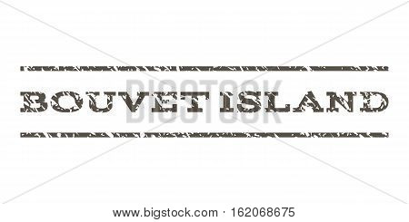 Bouvet Island watermark stamp. Text tag between horizontal parallel lines with grunge design style. Rubber seal stamp with scratched texture. Vector grey color ink imprint on a white background.