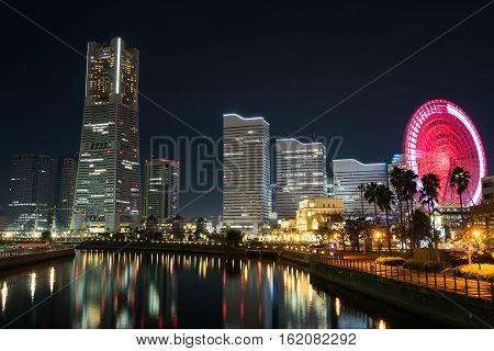 Nightview of Minato Mirai area of Yokohama City in Kanagawa, Japan.