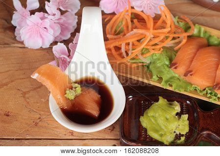 Salmon raw sashimi with wasabi Japanese food style