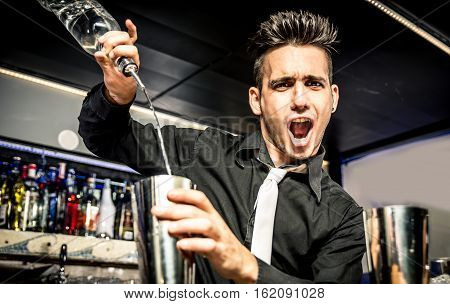 Flair bartender in action in the club