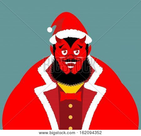 Krampus Satan Santa. Claus Red Demon With Horns. Christmas Monster For Bad Children And Bullies. Fol