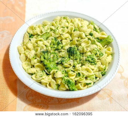 Orecchiette Cime di Rapa traditional pasta broccoli recipe from Apulia region Italy